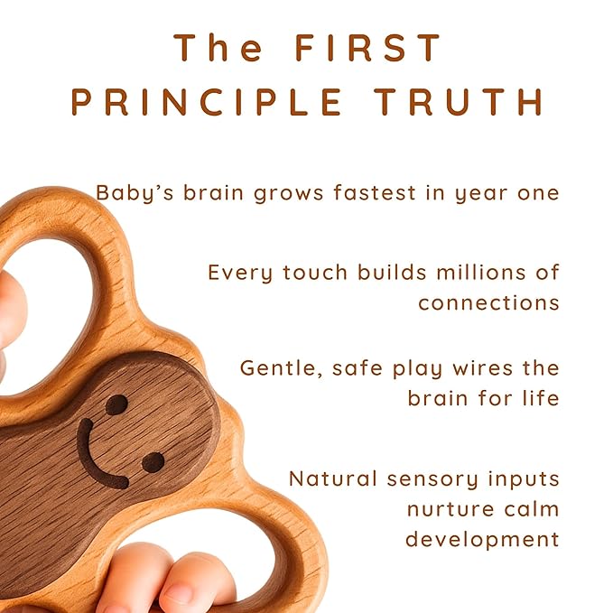 Wooden Baby Rattle for 0–6 & 6–12 Months – Montessori Natural Baby Toy – Calm Sound Rattle for Newborn Infant Boys & Girls – No Paint, No Plastic – 100% Beechwood Gift