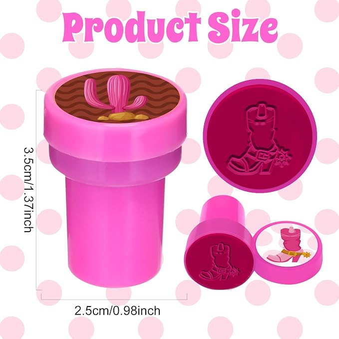 Cinrobiye 24 Pcs Pink Western Cowgirl Stampers Party Favor Set, Cute Cowboy Cowgirl Stamps for Kids Birthday Party, Classroom Rewards, Carnival Prizes, Goody Bag Fillers, Western Rodeo Party Supplies - Image 3