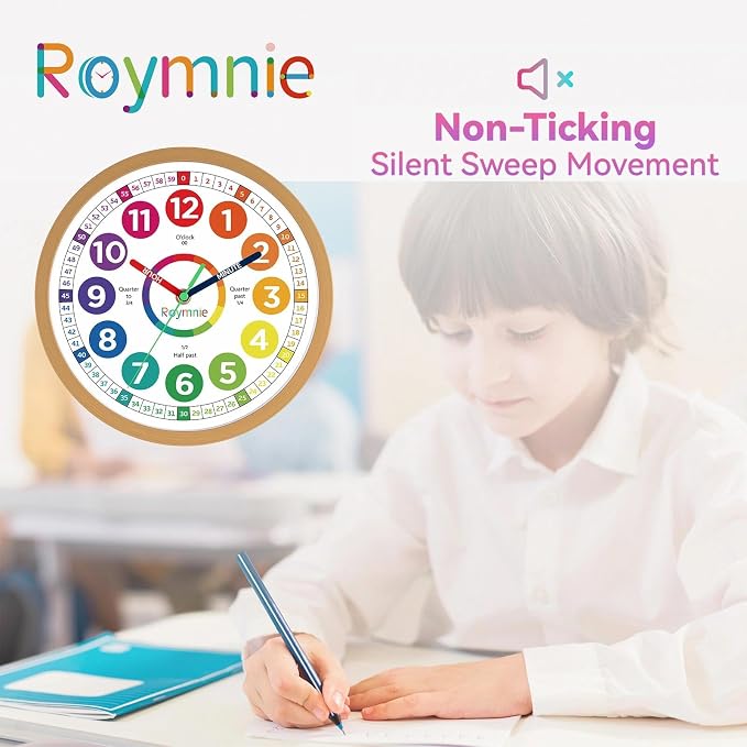 Roymnie 14" Wall Clock for Kids Learning Silent Battery Operated Teaching - Image 7