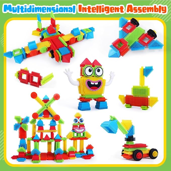 teytoy 200Pcs Building Blocks Toys,Bristle Shape Building Blocks Set - Image 2