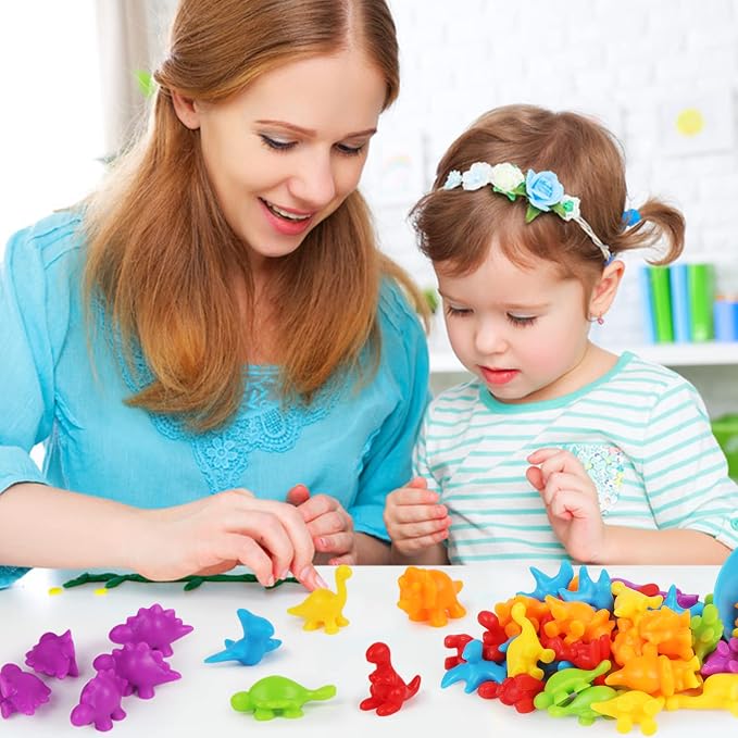 LOKIPA Counting Dinosaurs Toys Matching Game with Rainbow Sorting Cups, Color Sorting Set Preschool Learning Activities Education Toys for Toddlers Kids Ages 3 Years and Up - Image 6