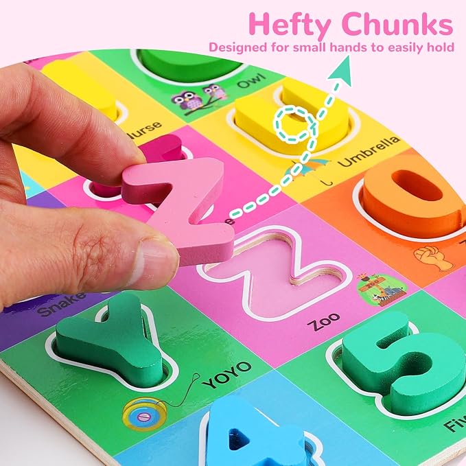 Wooden Alphabet Puzzles Ages 3-5, Alphabet and Number Puzzle with ABC Learning for Kids Ages 3 4 5, Preschool Learning Toys with Chunky ABC Puzzle Board for Girls Boys Kindergarten - Image 3