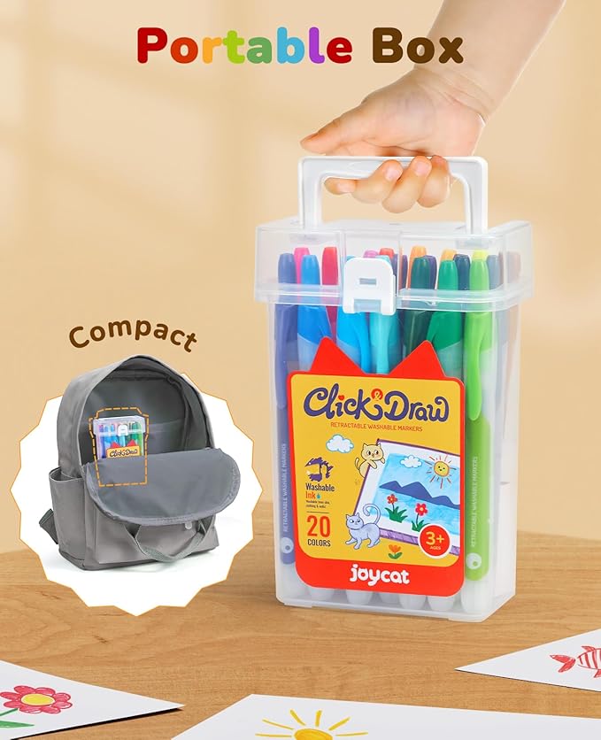 JoyCat Click & Draw Washable Markers for kids with Retractable Tips,20 Colors Markers Set,retractable marker for Toddlers Kids, Ideal arts & crafts supplies,coloring markers,Holiday Gifts for Kid.