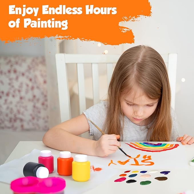 EXTRIC Washable Paint for Kids 12 Color, Non-Toxic Tempera Kids Paint 2 oz Bottles, Vibrant Pigments, Easy-Clean Toddler Paints, Kid Painting Set Arts and Crafts Supplies