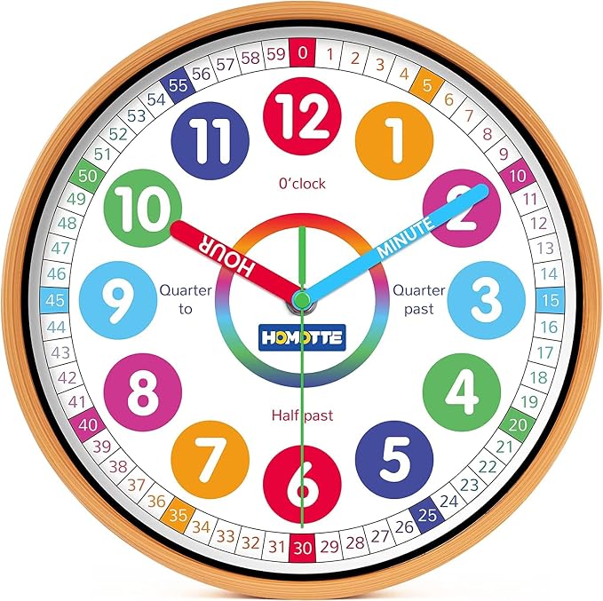 Homotte 10 Inch Kids Wall Clock, Multi-Colored Learning Clock for Kids by VisittheHomotte