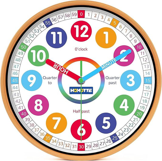 Homotte 10 Inch Kids Wall Clock, Multi-Colored Learning Clock for Kids by VisittheHomotte