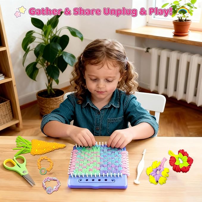 Weaving Loom Kit Toys & Friendship Bracelet Making Kit for Kids, Birthday Christmas Gifts for Girls Ages 6 7 8 9 10-12, Potholder Coaster Rainbow Bands Weaving Kit, Creative DIY Arts and Craft Looms
