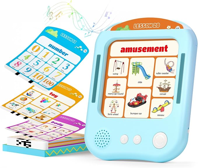Interactive Educational Learning Tablet Toy for Kids,Screen-Free Phonics Learning Toy with 30 Flash Cards for Alphabets, Numbers, Words, Animals, Learn to Read for Boys Girls 3-5 Years Old, Blue by VDPDO