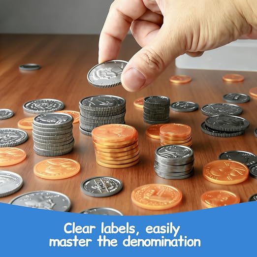 Play Money Set for Kids with Bills & Coins,Pretend Play Cash for Homeschool, Game Currency for Education, Board Games - Image 5
