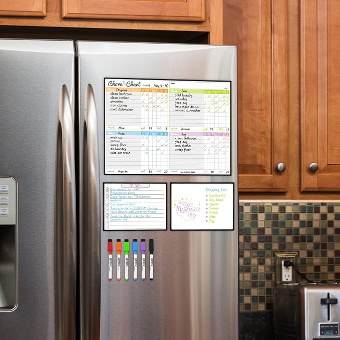 JJPRO Magnetic Dry Erase Chore Chart Set for Fridge-Used for Multiple Kids-One Chore Chart and Two Bonus Dry Erase Pad/Grocery Boards-Behavior Chart for Multiple Kids - Image 6