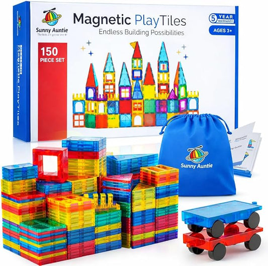 SUNNY AUNTIE Magnetic Tiles STEM Toys Building Set, Ages 3+ - 150 Pieces by SUNNYAUNTIE