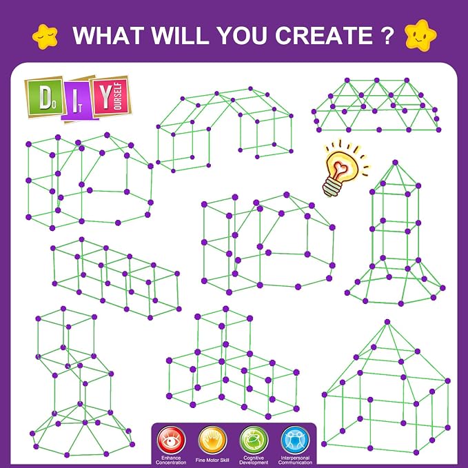 SpringFlower Fort Building Kit for Kids,STEM Construction Toys, Educational Gift for 4 5 6 7 8 9 10 11 12 Years Old Boys and Girls,Ultimate Creative Set for Indoor & Outdoors Activity,140 Pcs,Purple - Image 7