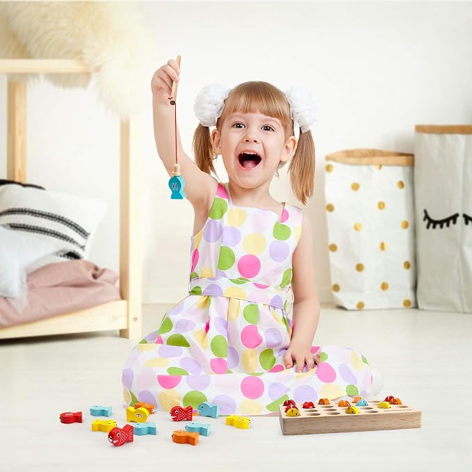Coogam Wooden Magnetic Fishing Game, Fine Motor Skill Toy ABC Alphabet Color Sorting Puzzle, Montessori Letters Cognition Preschool Gift for Years Old Kid Early Learning with 2 Pole - Image 4