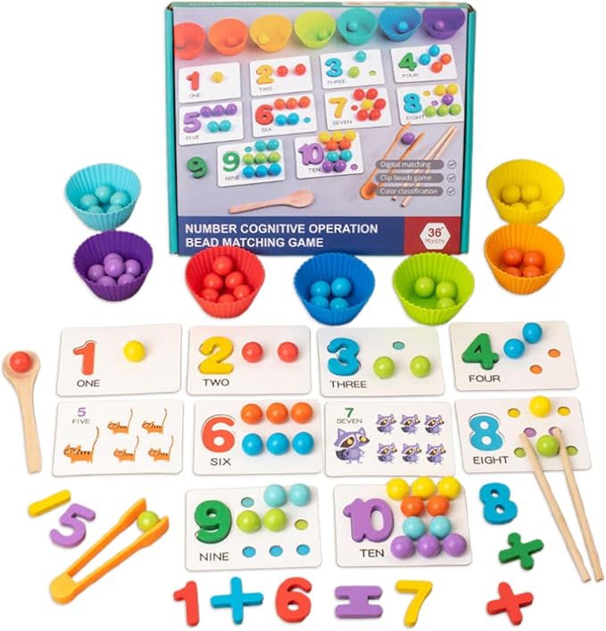 Montessori Arithmetic Math Toy Set, Montessori Arithmetic Kit, Silicone Number Learning with Beads, Number Cognitive Clip Bead Matching Gamefor Early Childhood Educational Activities (1Set) by Unknown
