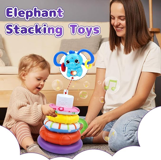 5 in 1 Baby Toy for 9 12 18 Month, Learning Toys for Babies 6-12 Months, Baby Busy Cube, Stacking&Sensory, Pull String&Piano Xylophone Toy, Birthday Gift for 7 8 9 Month