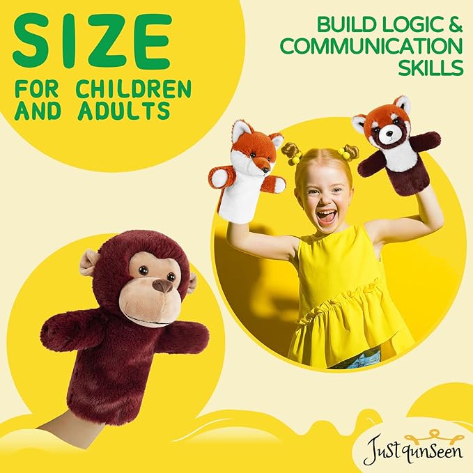 Hand Puppet for Kids Plush Animal Educational Storytelling Toy Soft Fabric Adult Size Jungle Forest Friends Interactive Role Play Family Fun Gift Birthday Party Favor Monkey