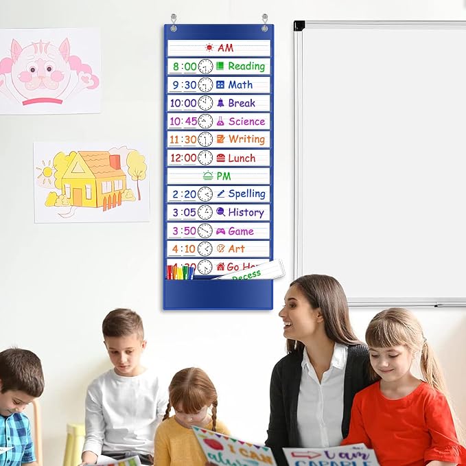 Daily Schedule Pocket Chart, Visual Schedule for Kids, Blue - Image 7