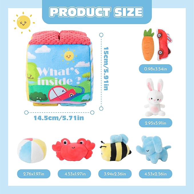 Baby Toys 6-12 Months - Mystery Soft Box with 8 Sensory Plush, Whats Inside Box with Rattle, Crinkle, Mirror, Montessori Toys for Toddlers 1-3, Early Development Christmas Birthday Gift