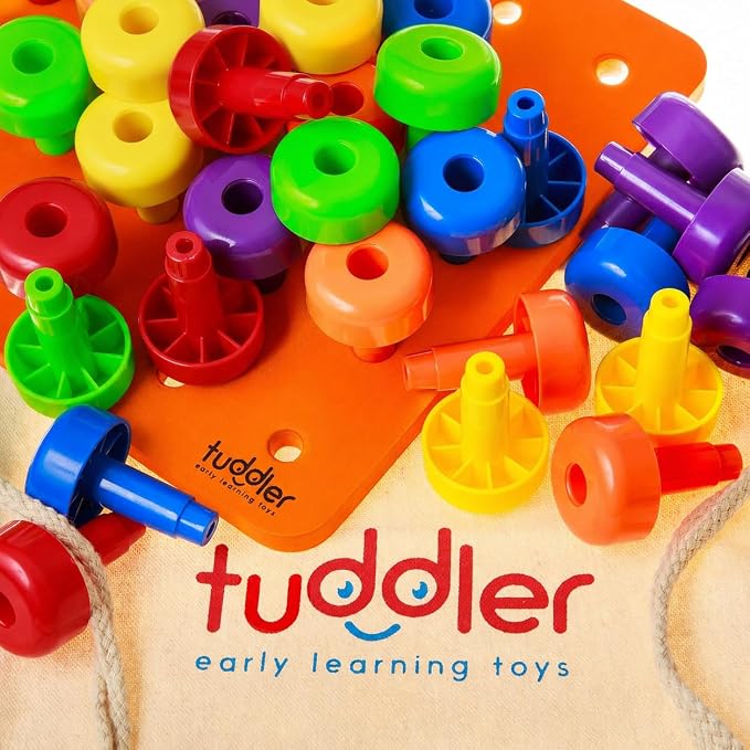 Toddler Peg Board Sensory Montessori Fine Motor Skills Educational Toys - 30 Stackable Pegs + Pattern Card + Drawstring Backpack + E-Book (Orange) - Image 4