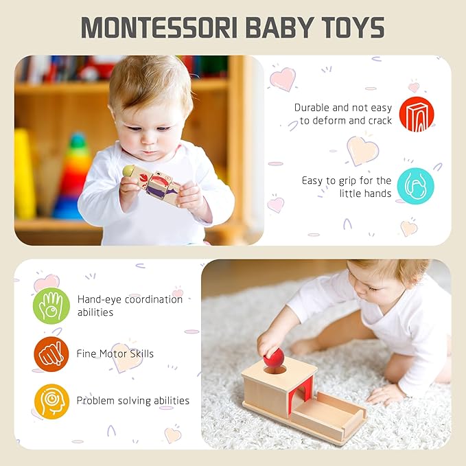 Montessori Toys for Babies 6-12 Months,1 Year Old,8 in 1 Baby Sensory Toy for 12-18 Months Toddler,Wooden Educational Development Toys with Soft Stacking Cup&Sensory Ball&Tissue Box