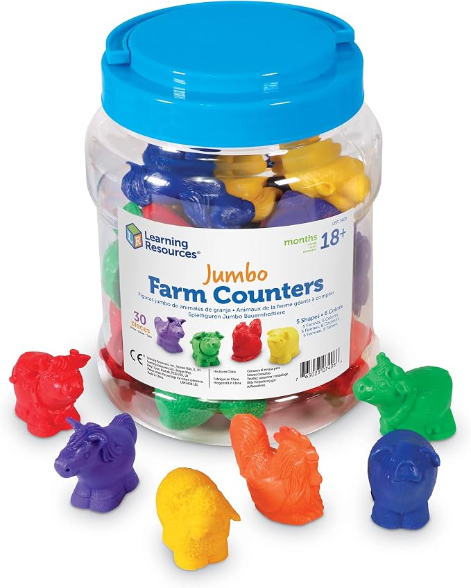 Learning Resources Jumbo Farm Counters - 30 Pieces, Ages 18+ months Toddler Learning Toys, Preschool Toys, Farm Animals for Kids by LearningResources