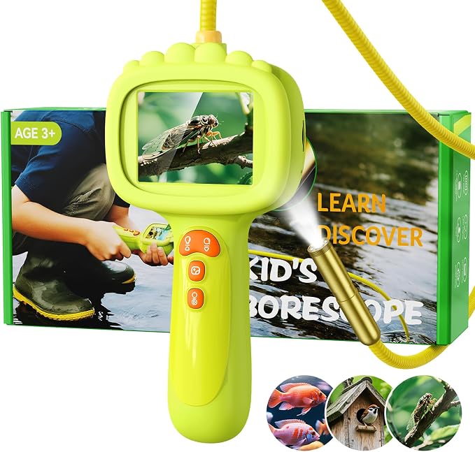 Borescope Camera with Light for Kids, Ashfly STEM Science Educational Toy for 3 4 5 6 7 8 Years Old Boys & Girls, 2.4" Screen Snake Scope Camera for Birthday Outdoor Camping Nature Exploration-Green by Ashfly