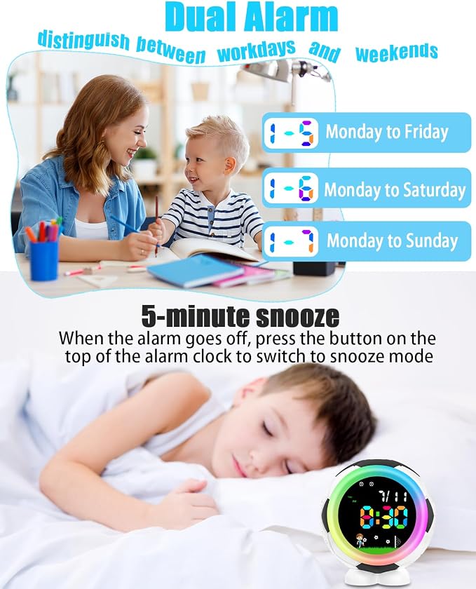 DTKID Soccer Ball Kids Alarm Clock for Boys and Girls Age 4-18 - Image 5