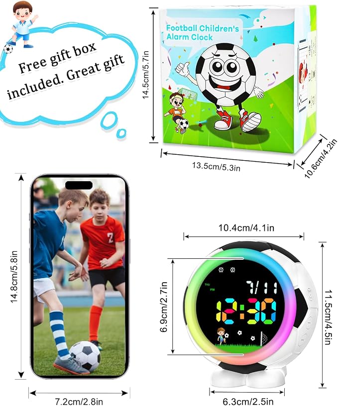 DTKID Soccer Ball Kids Alarm Clock for Boys and Girls Age 4-18 - Image 6