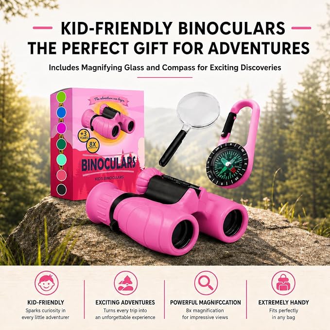 Binoculars for Kids – Perfect Toy for Little Boys and Girls – Extensive Set Incl. Magnifying Glass & Compass – Powerful Magnification 8X21 – 3 to 12 Year Old Kids for Toddler - Image 7
