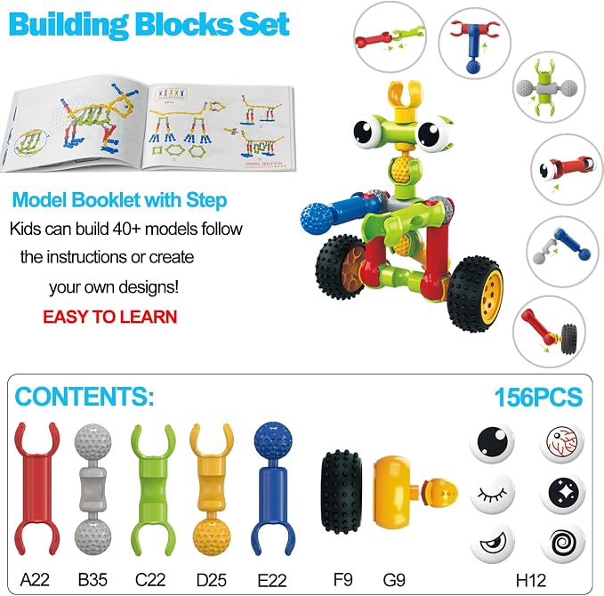 156 PCS STEM Building Blocks Toy Set for Kids 3-7, Birthday Gifts for Boys - Image 2