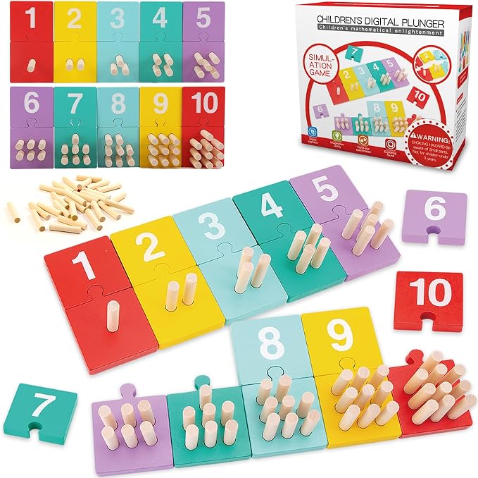 TEUVO Counting Pegs Board Montessori Toys for Kids Aged 3 4 5 6 Years Old, Wooden Early Math and Number Digital Plunger Manipulatives Materials Game for Toddlers Home Kindergarten Daycare Classroom by TEUVO