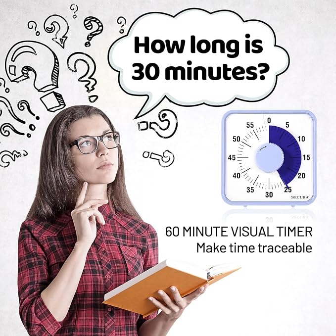 Secura 7.5 Inch Visual Timer, 60 Minute Oversize Visual Countdown Timer for Kids and Adults, Durable Mechanical Time Management Tool (Violet) - Image 4