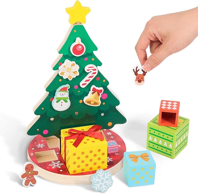 Woodtoe Magnetic Christmas Tree Toy for Toddlers, Montessori Toys for 3 4 5 6 Year Old, Wooden Color Sorting & Stacking Toys, Fine Motor Skills Sensory Toys, Christmas Decorations STEM Gifts for Kids by Woodtoe