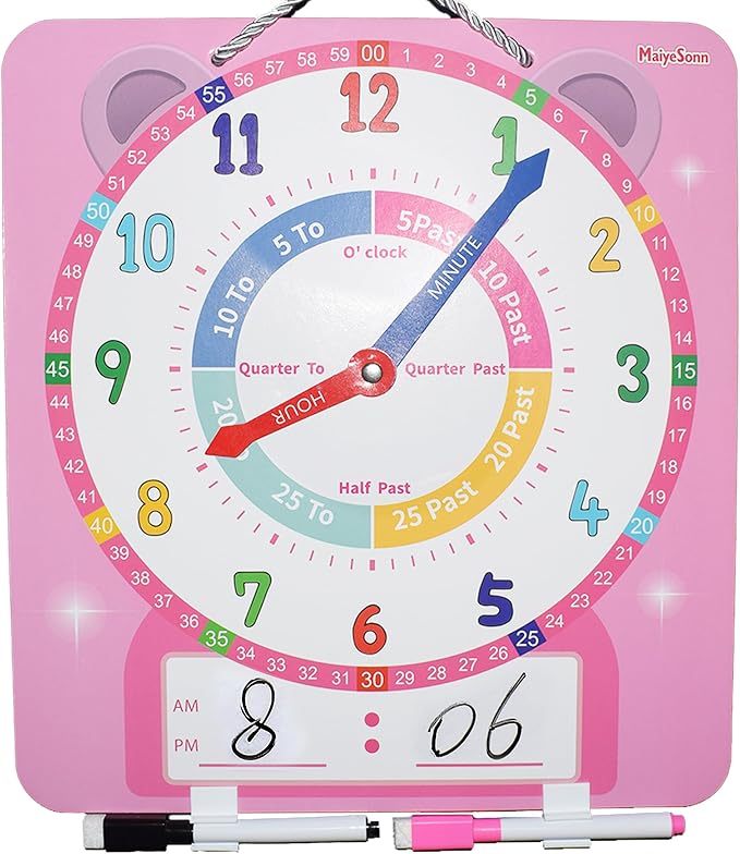 Teaching Clocks for Kids, Large Magnetic Writable Dry Erase Learning Clock with Pen,12" Teaching Demonstration Clock Learning Time to Tell Time for Kids Home School Classroom Supplies-Pink by Unknown