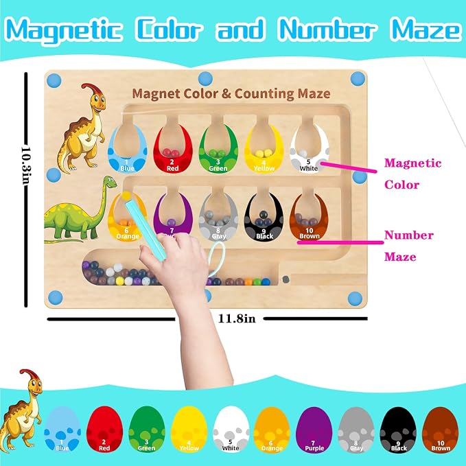 HONGID Dinosaur Toys,Magnetic Color and Number Maze, Montessori Toys for 3 4 5 Year Old,Learning Educational Sensory Toys for Toddlers and Kids Boys Girls,Christmas Stocking Stuffers for Kids - Image 3
