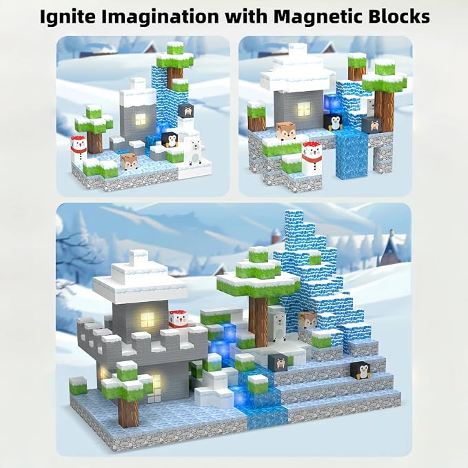 138 Pcs Magnetic Building Blocks, Enhance STEM Learning, Creative Play & Logical Thinking, Durable & Vibrant Color with Light Up Blocks, Ideal for Classroom & Screen-Free Entertainment (Glacier) - Image 7