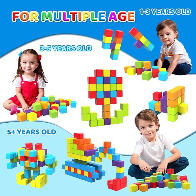 Magnetic Building Blocks, 1.65 inch Large Stacking Cubes for Toddlers - Image 4