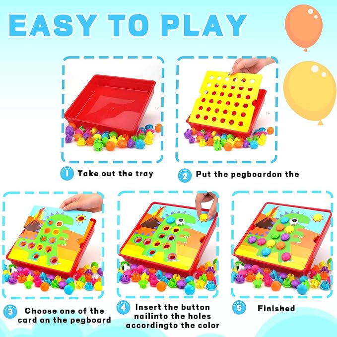Button Art Pegboard for Toddlers - 12 Pics & 46 Buttons, Gift 3+ - Image 3