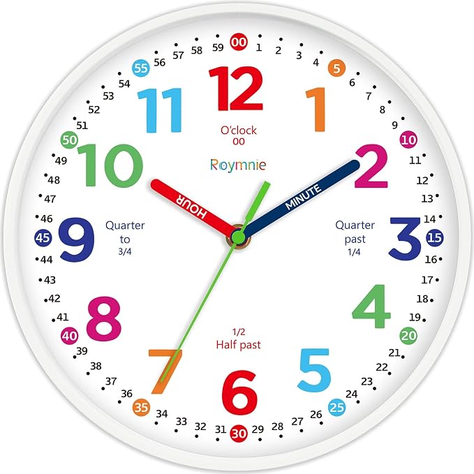 Roymnie 14" Wall Clock for Kids Learning Silent Battery Operated Teaching by Unknown