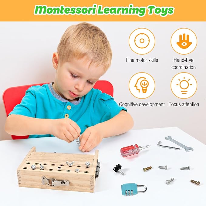 Montessori Screwdriver Board Set, Montessori Toys for 3 4 5 with 3 Lock and Keys, Toddler Screwdriver Toy, Kids Tool Set, Preschool Learning Sensory Toy, Fine Motor Skills Toys - Image 5