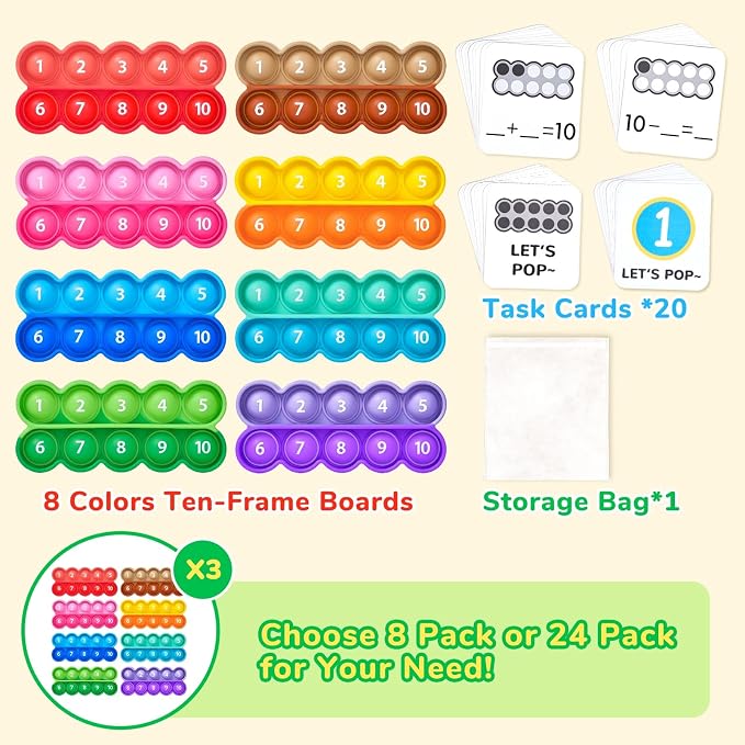 JoyCat 24 Ten Frame Math Manipulatives with 20 Task Cards, Ages 3-5 - Image 2