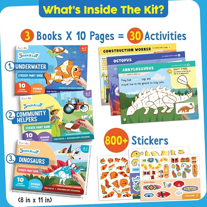 Funcils Paint by Sticker Book for Kids Ages 4-8, 30 Color Sticker by Number - Image 2