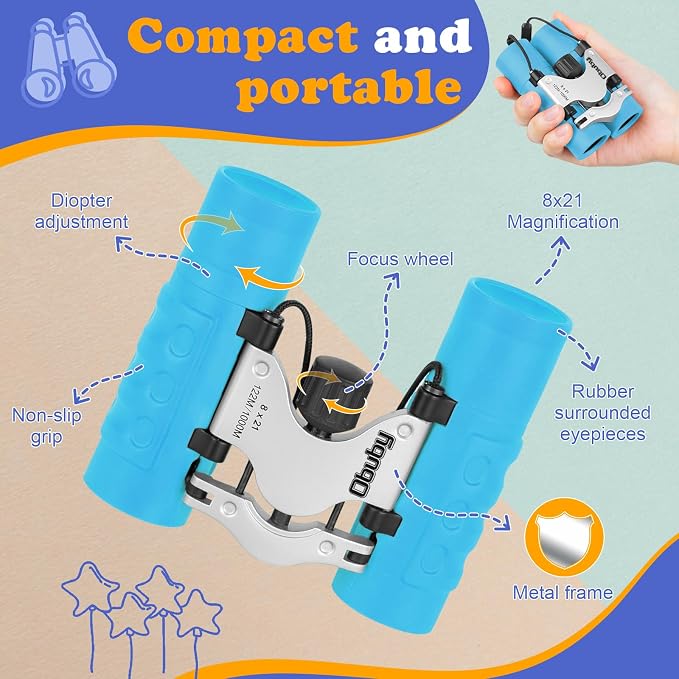 Real Binoculars for Kids Gifts for 3-12 Years Boys Girls 8x21 High-Resolution Optics Compact Toy Binocular for Bird Watching,Travel, Camping - Image 5