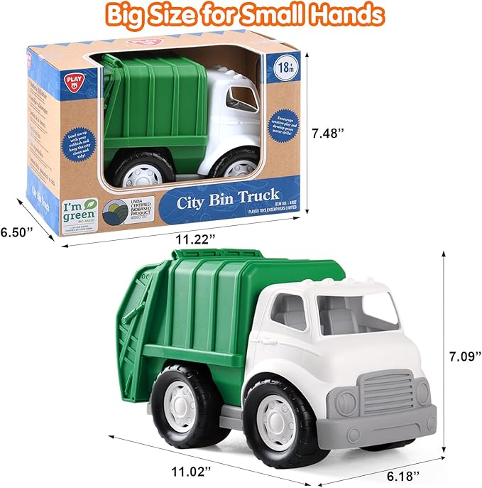 PLAY Eco-Friendly Garbage Truck, [USDA Certified] No BPA/Phthalate/PVC, Recycled Bioplastic Trash Truck Toys for Boys 1-4, Fine Motor Skills Car Toys Vehicle Gift for Kids