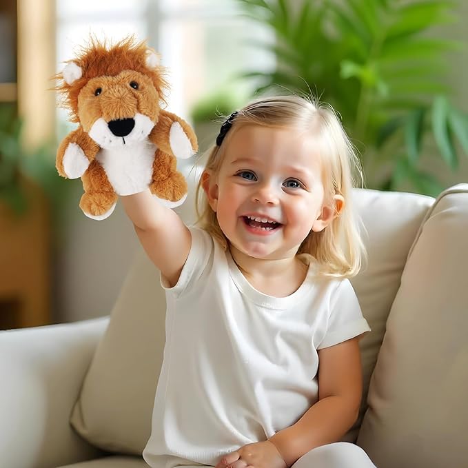 Animal Hand Puppets 11 Inch Safari Plush Farm Animal Woodland Animals Hand Puppet Toys Role-Play Toy Puppets for Kids Storytelling Imaginative Pretend Play Teaching Preschool(Lion)