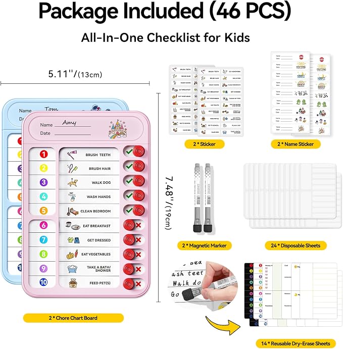 2 Pack Chores Chart for Kids Multiple Kids List Board with Slider - Image 7