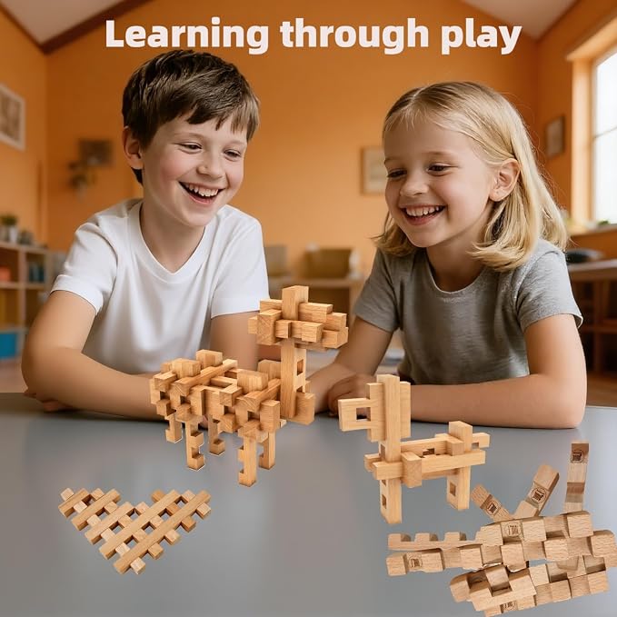 Toy Camel STEM Wooden Building Blocks - 15+ Shapes, 3D Puzzle, Brain Games, Educational Toys Gift for Kids and Classroom, Montessori STEM Toys for Ages 5+ and Teens-37 Pcs - Image 4