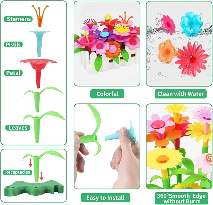 CENOVE Birthday Toys Gifts for 3 4 5 6 Years Old Boys Girls,Upgrade DIY Flower Garden Building Toy,STEM Educational Kids Toys Preschool Kindergarten Arts and Crafts Toy - Image 2