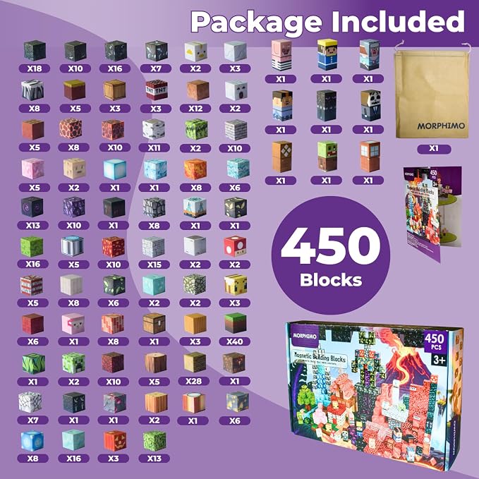 450 PCS Magnetic Building Blocks Set - Big STEM & Sensory Toy for Kids - Stacking Magnets - Instruction Book & Fabric Storage Bag - Shared Play Toy for Siblings & Friends - Image 5