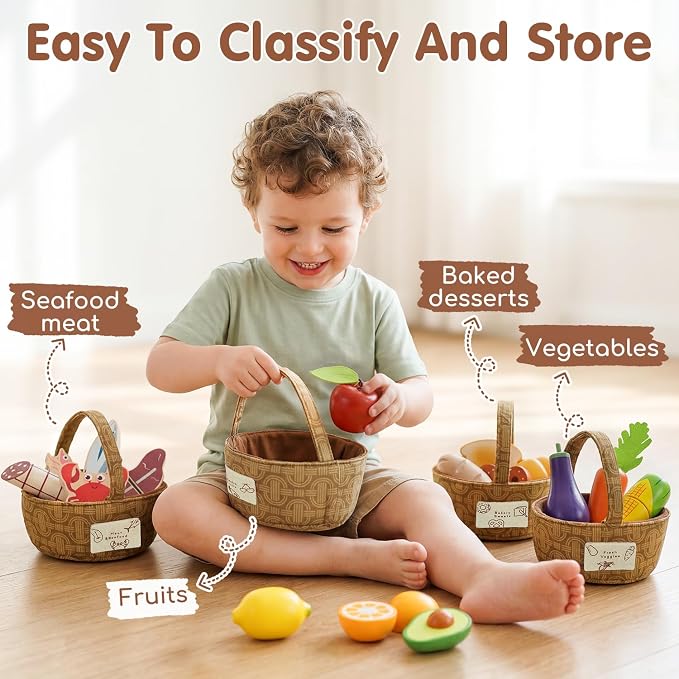 Lehoo Castle Wooden Play Food Set for Toddlers, Play Kitchen Accessories - Image 3